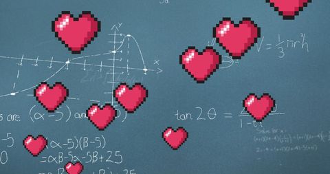 Pixel Hearts Floating Over Math Equations on Chalkboard Background - Download Free Stock Images Pikwizard.com