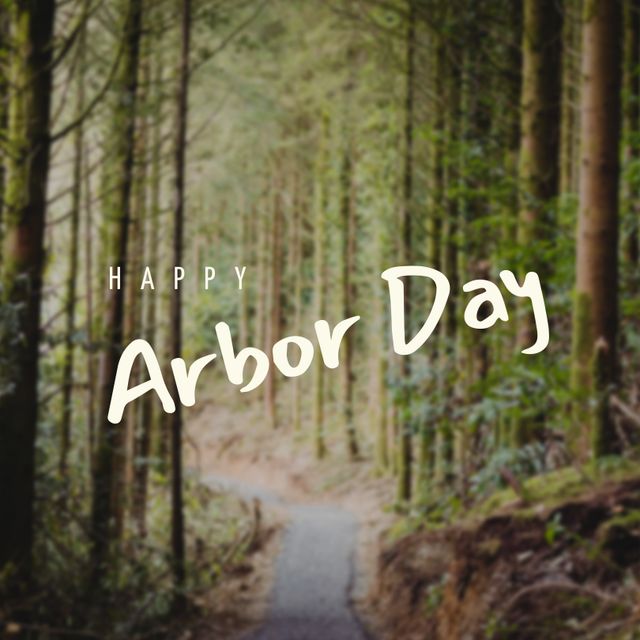 Happy Arbor Day in Tranquil Forest Path Scene - Download Free Stock Templates Pikwizard.com