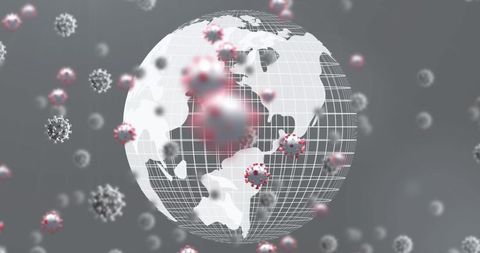 3d globe with virus particles in digital space
