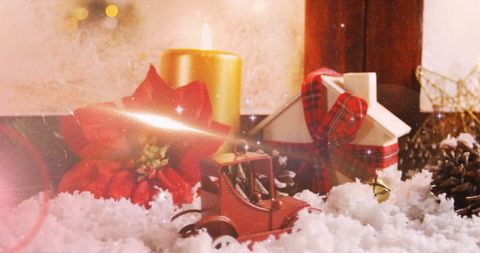 Cozy Christmas Still Life with Candles and Poinsettia - Download Free Stock Images Pikwizard.com