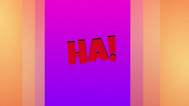 Digital art animation featuring 'Ha' text on a vibrant purple background with colorful shapes. Suitable for use in graphic design, creative projects, social media posts, digital marketing, and as decorative art.