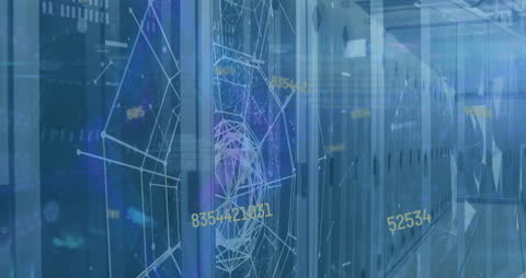 Futuristic Server Room with Digital Matrix Animation