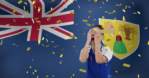 Impassioned Soccer Player Celebrating over Turks and Caicos Flag