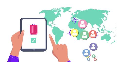 Tablet Navigation of Global Travel Plan with Virtual Icons - Download Free Stock Images Pikwizard.com