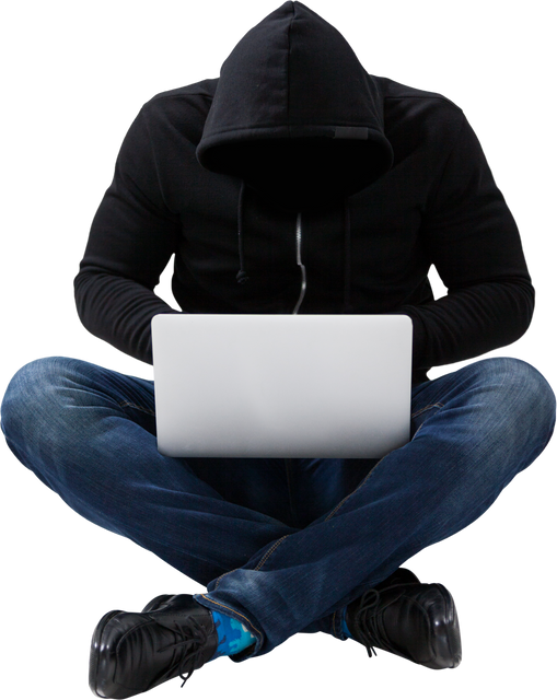 Male Hacker Sitting With Laptop Transparent Background - Download Free Stock Videos Pikwizard.com