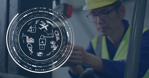 Engineer analyzing global data with ar technology display