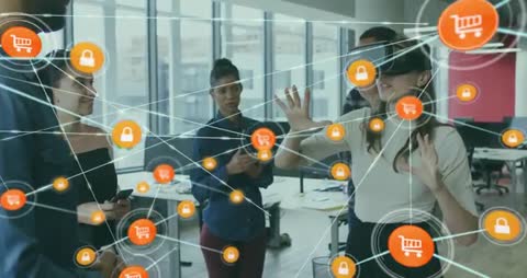 Team Exploring Augmented Reality Ecommerce Network in Modern Office