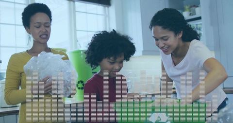 Family Sorting Recycling at Kitchen Counter Celebrating Sustainable Living