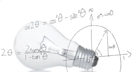 Light Bulb with Scientific Formulas Overlaying Reflecting Ideas and Innovation
