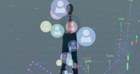 Confident Businessman in Digital Financial Data Overlay