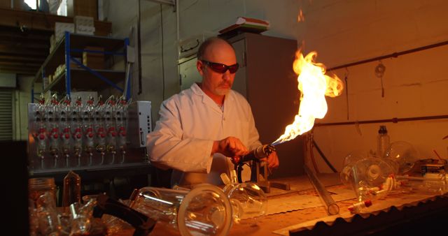 Glassblower Creating Intricate Designs in Workshop with Open Flame - Download Free Stock Images Pikwizard.com