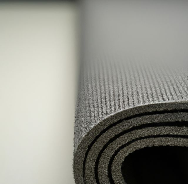 Image of close up of grey yoga mat with pattern. Yoga, exercise and exercise equipment concept.