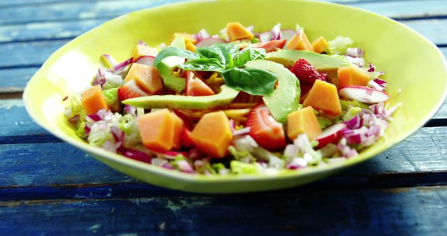 Colorful Fresh Vegetable and Fruit Salad in Yellow Bowl - Download Free Stock Images Pikwizard.com