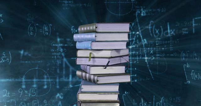 Stack of Books with Moving Mathematical Equations in Background - Download Free Stock Images Pikwizard.com