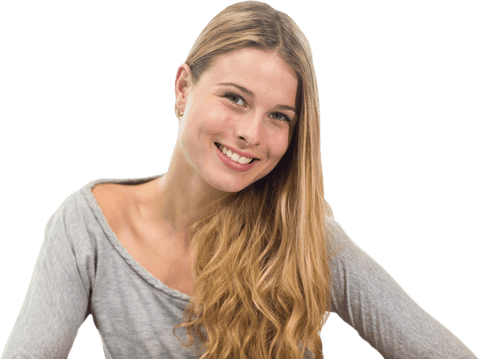 Smiling Young Woman in Casual Attire on Transparent Background