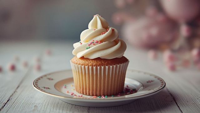 Vanilla Cupcake with Buttercream Frosting and Decorative Sprinkles