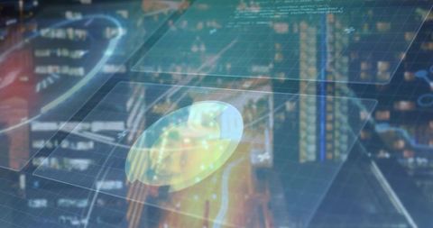 Futuristic Holographic Interface with Data Analytics Over Cityscape