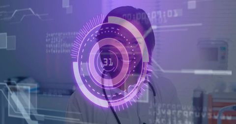 Female Doctor Working with Futuristic Augmented Reality Display