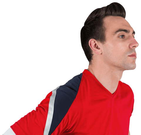 Pensive Football Supporter in Red Jersey on Transparent Background