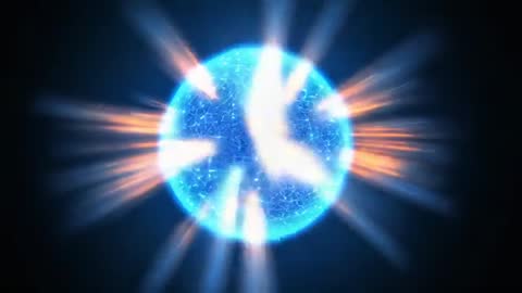 Pulsing Blue Network Sphere Emitting Orange-White Energy Flares in Dark Cyber Void