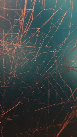 Vertical Macro Video: Backlit Copper Spider Web Dew Glimmering Against Teal Garden Bokeh