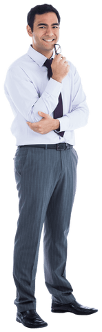 Happy Biracial Businessman with Glasses on Transparent Background