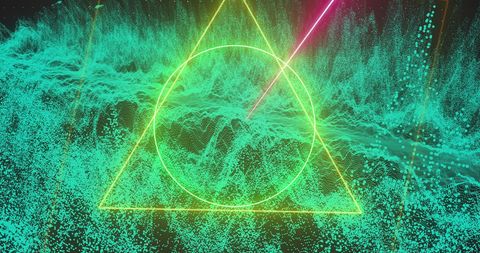 Dynamic Neon Shapes on Pulsating Green Waveform Background - Download Free Stock Images Pikwizard.com