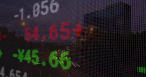 Digital Stock Market Display Overlaying Bustling Cityscape at Night - Download Free Stock Images Pikwizard.com