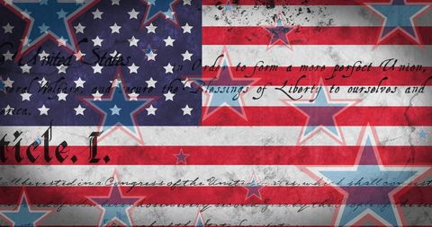 American Constitution Text on Stars and Stripes Background