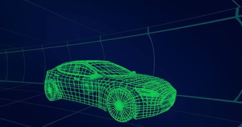 Futuristic 3d hologram model of car with green grid