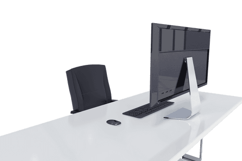 transparent modern office furniture with computer monitor on desk - Download Free Stock Videos Pikwizard.com
