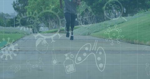 Man Jogging in Park with Virus Health Representation