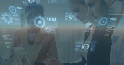 Innovative Team Working with Futuristic Digital Interfaces