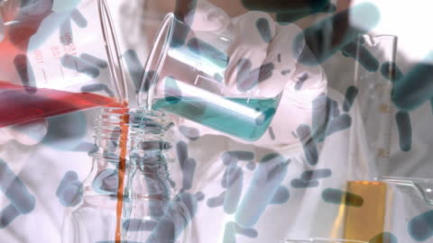 Scientist Conducting Experiments with Beakers in Laboratory Setting