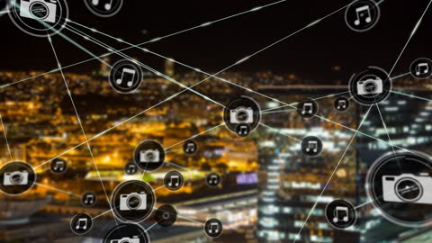 Digital Network Connections Overlooking Urban Nightscape