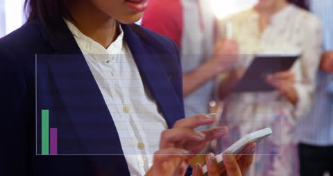 Businesswoman Using Smartphone for Financial Data Analysis