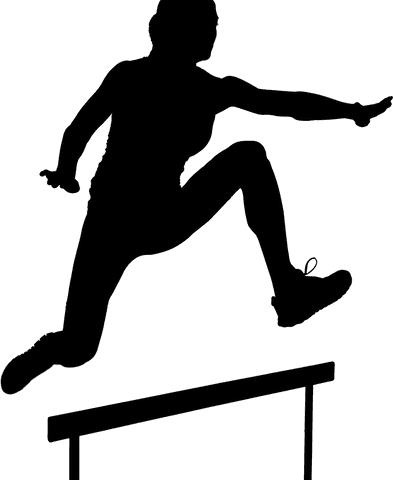 Silhouette of female runner jumping on transparent background