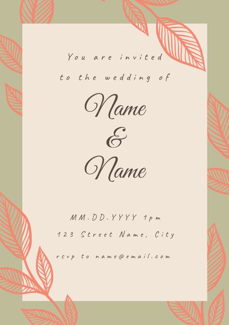 Elegant Botanical Wedding Invitation with Leaf Border - Download Free Stock Templates Pikwizard.com