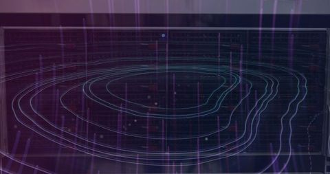 Purple light trails over topography for tech and network concepts