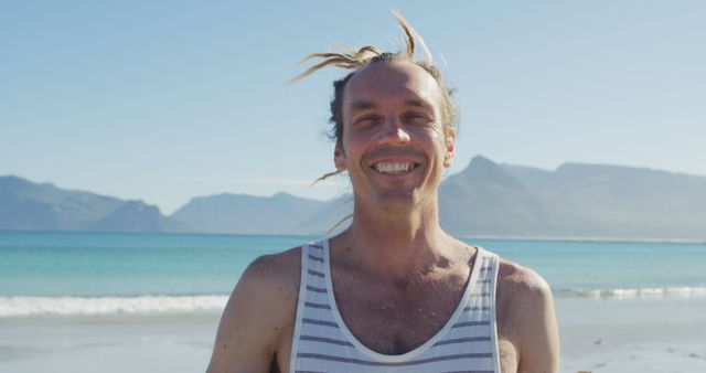 Happy Man with Dreadlocks at Beach on Sunny Day - Download Free Stock Images Pikwizard.com