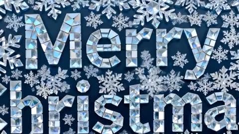 Zooming Camera Revealing Merry Christmas in Faceted Crystal Mosaic Letters with Snowflakes
