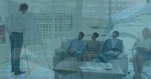 Business Presentation in Modern Office Setting with Team Collaboration