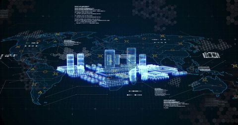 Projecting holographic data center blueprint over global network with security alerts
