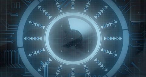 Holographic HUD Projecting Concentric Rings and Radial Arcs in Futuristic Blue Interface