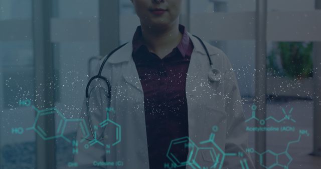 Doctor in Lab Coat with Molecular Chemistry Overlay - Download Free Stock Images Pikwizard.com