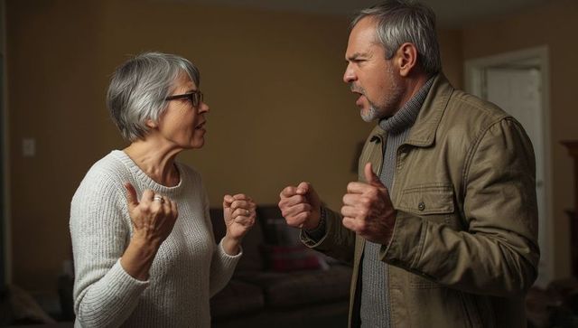 Senior Couple in Heated Argument in Living Room