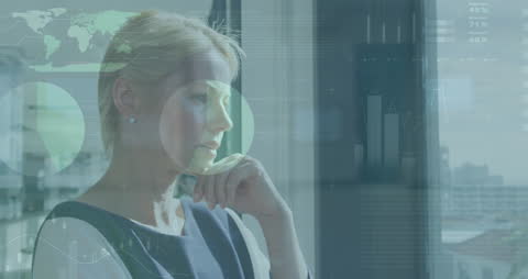 Businesswoman Analyzing Data with Global Digital Interface