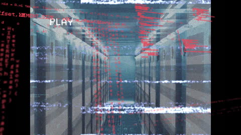 Glitchy Server Room Animation with Data Processing Effects