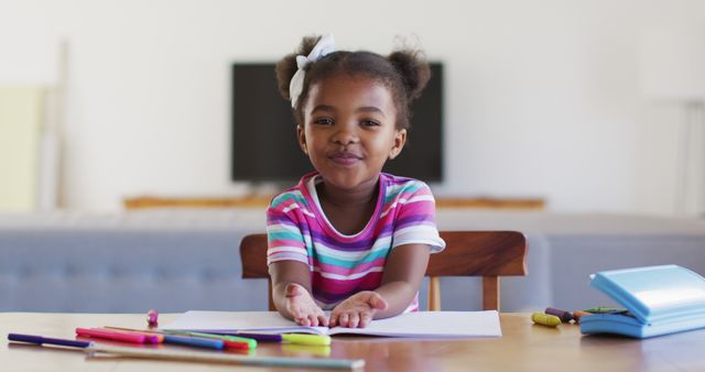 Happy African American Girl Drawing At Home - Download Free Stock Images Pikwizard.com