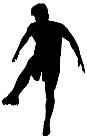 Transparent football player silhouette kicking vector
